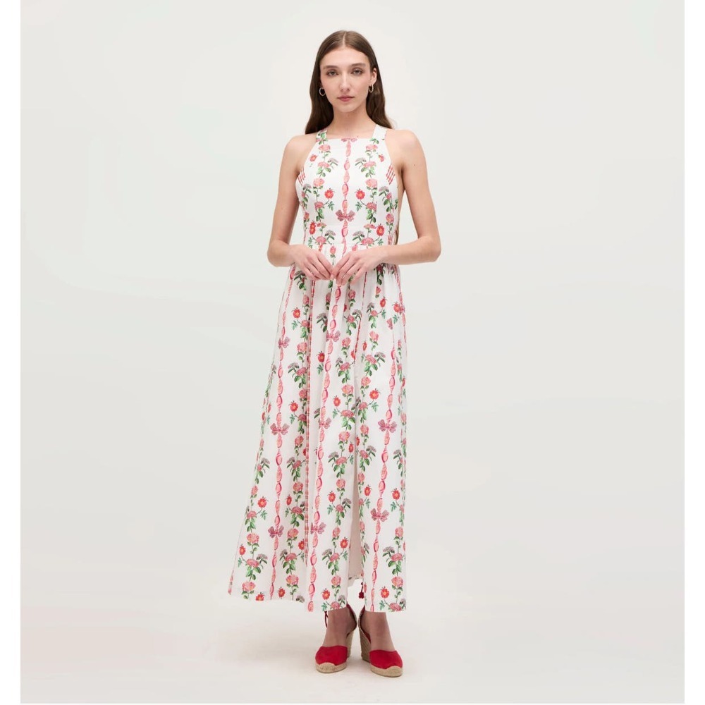 Hill House The Addie Dress Red Shell Vine Stripe Square Neck Summer Maxi Dress